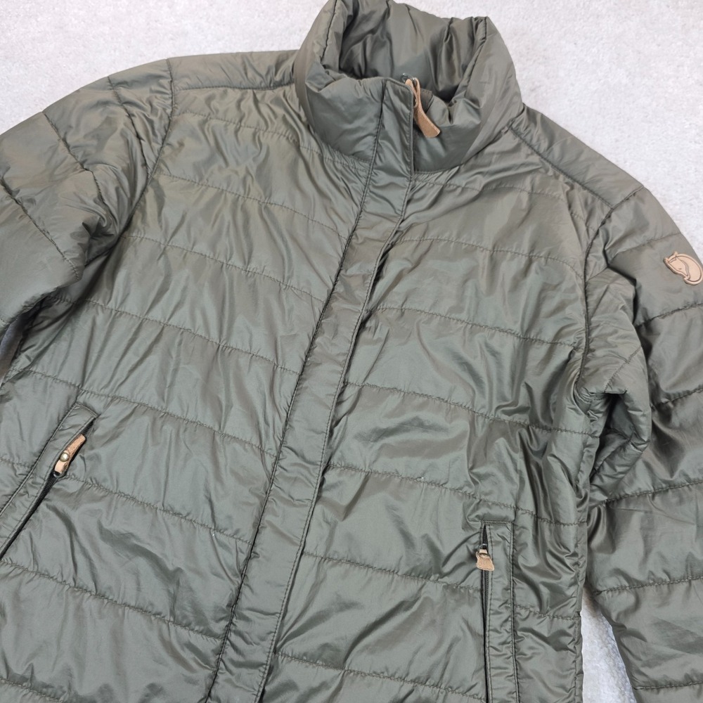 Fjällräven Keb Loft Full Zip Puffer Jacket Womens XS Green Logo Zipper Pocket